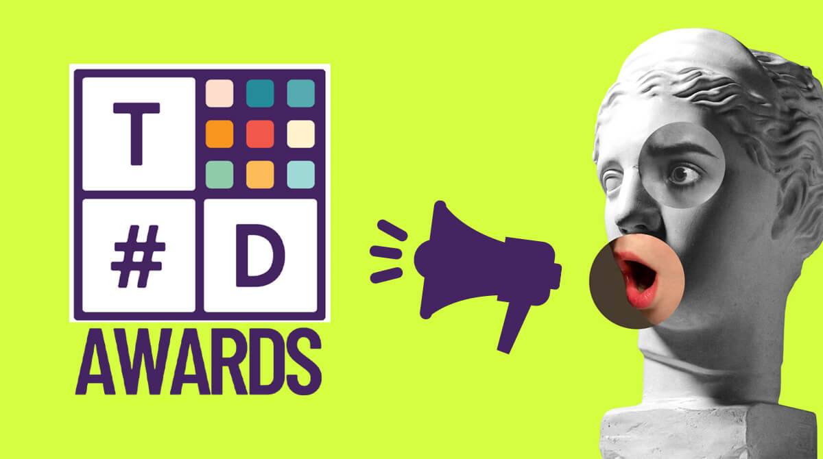 TD Awards logo next to an icon of a megaphone and a bust looking suprised